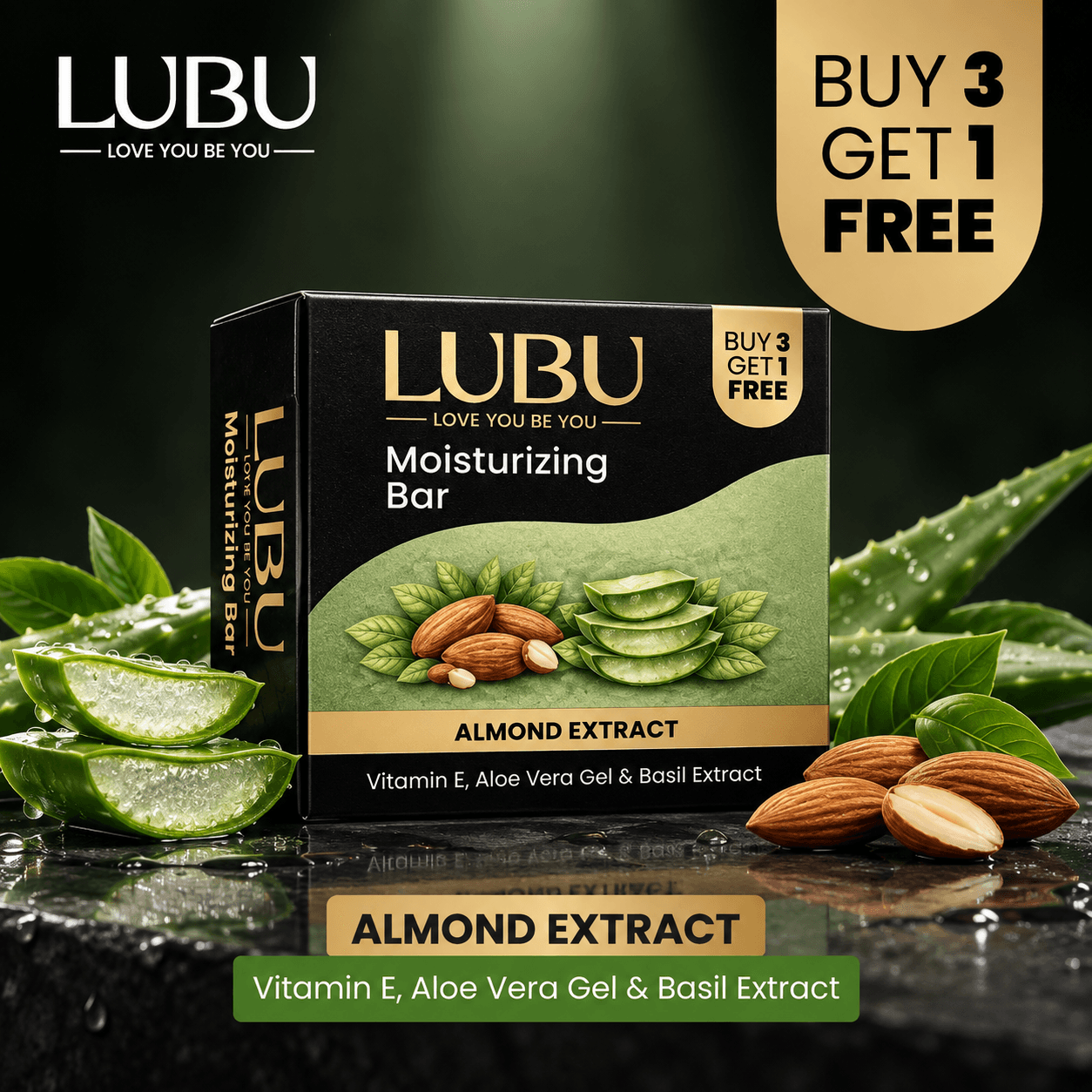 LUBU Almond Oil Moisturizing Bar -Buy 3 Get 1 Free — Single