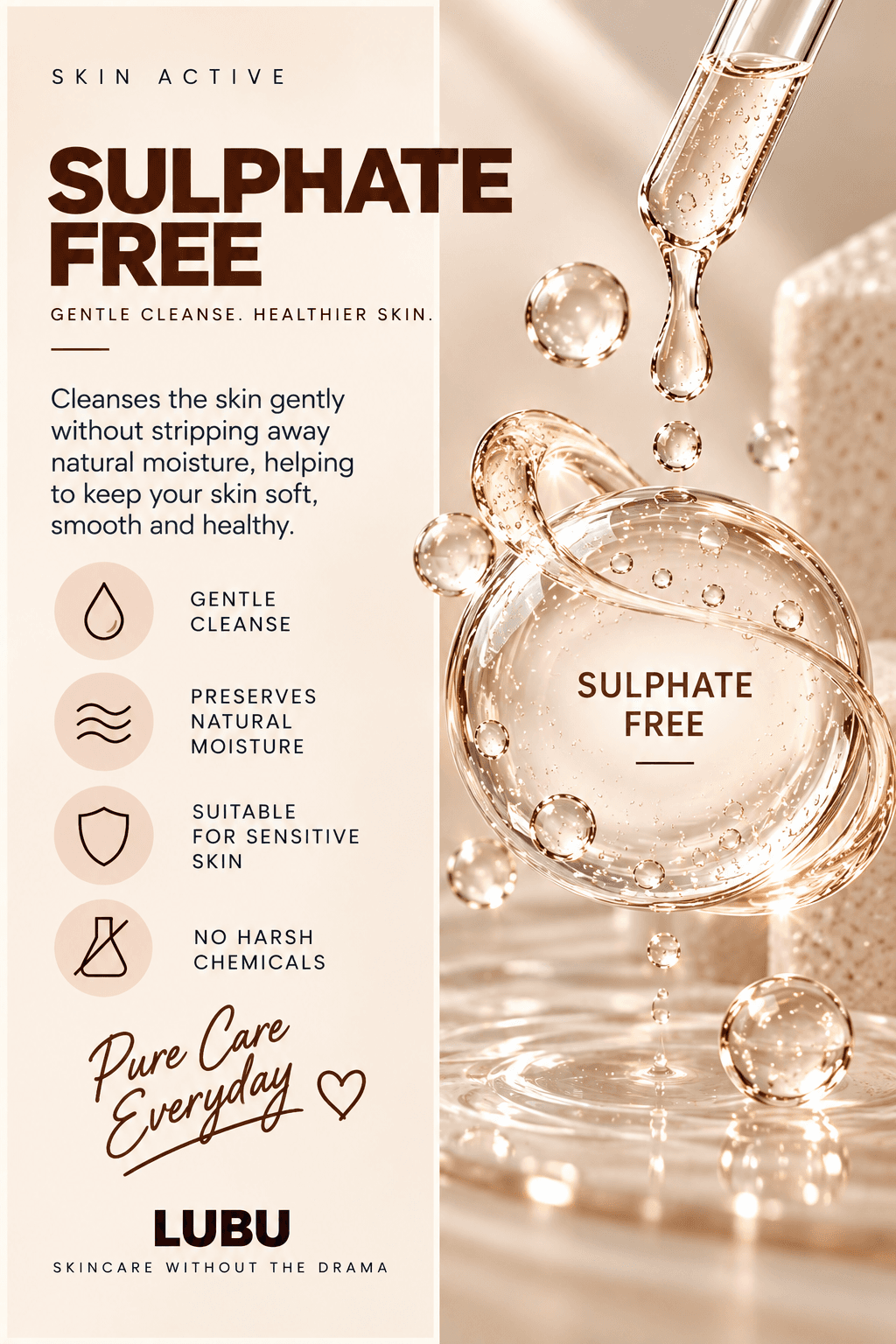 SULPHATE FREE SYNDET PROVIDES GENTLE CLEANSING